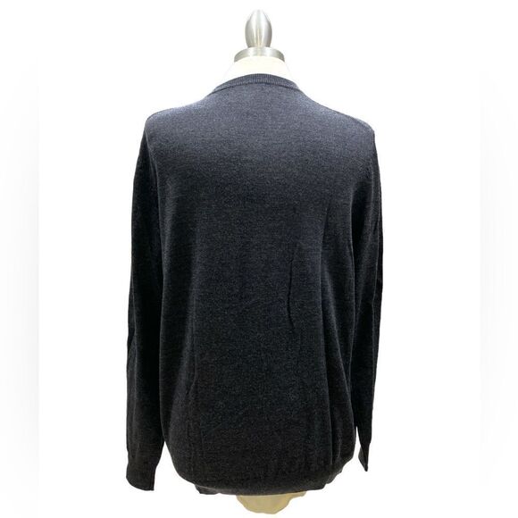 Joseph Abboud dark gray 100 % extra fine merino ribbed v neck cuffs waist - Picture 2 of 4